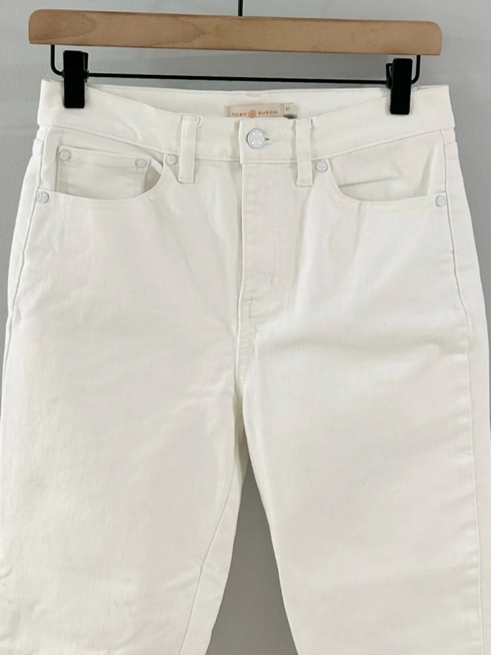 Tory Burch Kiera Straight Leg Embroidered Jeans // White // 27